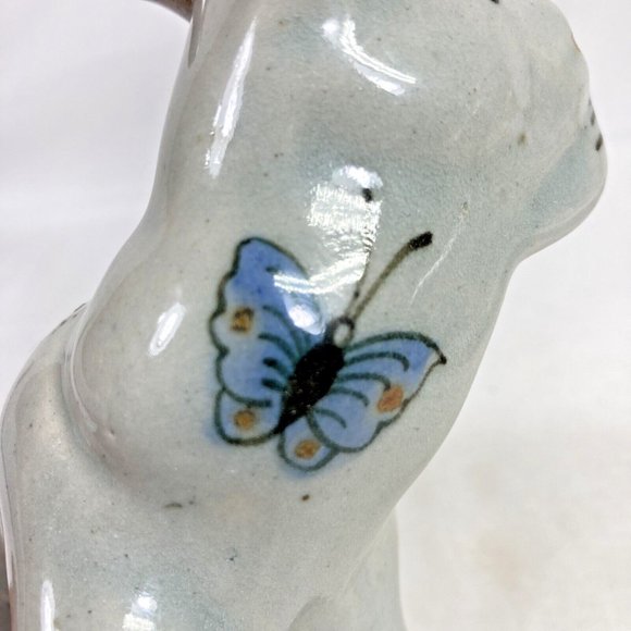 Tonal El Palomar Mexico Pottery Horned Billy Goat Figurine Floral Blue Butterfly - Picture 11 of 14
